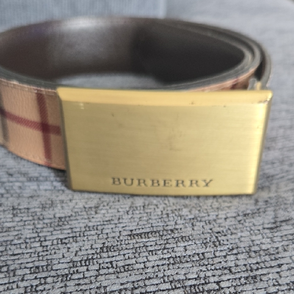 Burberry Beige and Gold Plaque Belt